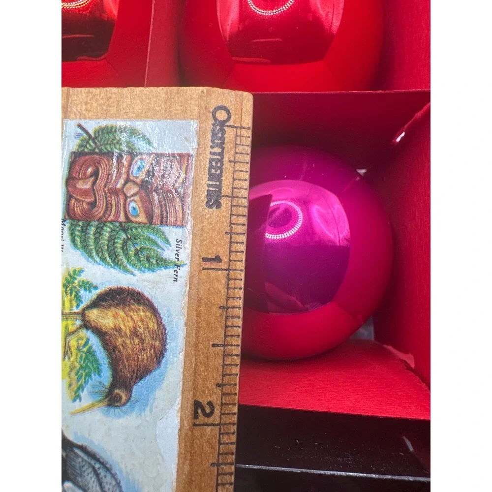 Crate & Barrel Red Pink Glass Ball Christmas Ornaments Set 9 Made in Germany